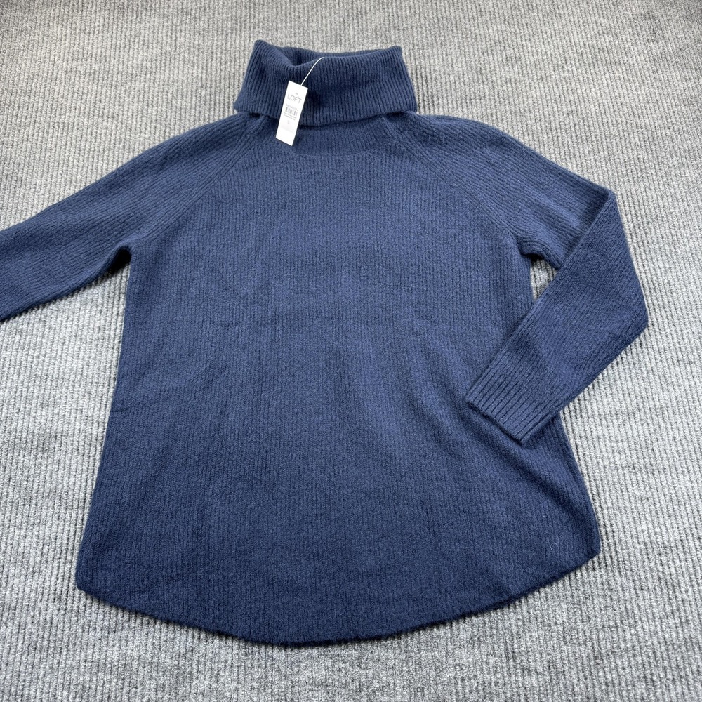 LOFT Sweater Womens Small Blue Turtleneck Tunic Longline Knit Pullover Cozy